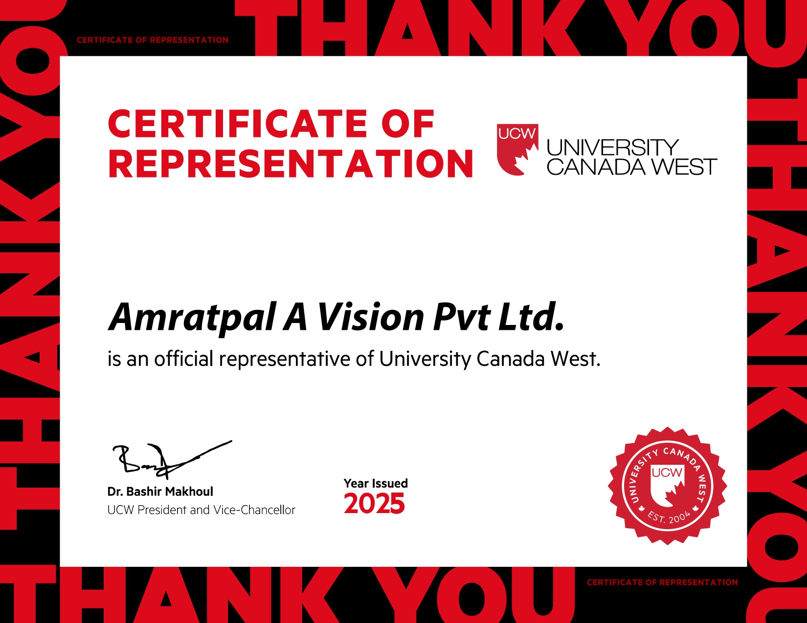 Amratpal A Vision is an official representative of University Canada West. Supports higher education in Germany and study in Germany. 